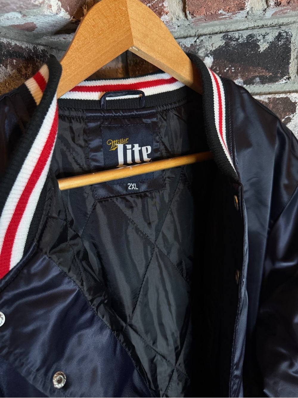 Miller Lite Navy Blue Football Helmet Embroidered Quilted Varisty Bomber Jacket - Picture 6 of 8